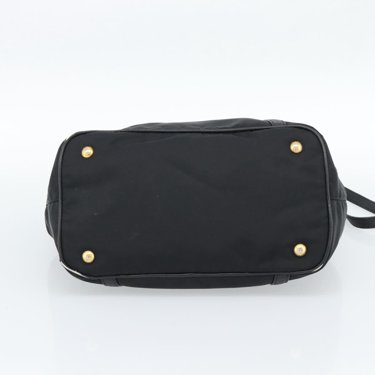 PRADA Hand Bag Nylon Leather 2way Black Gold Auth am12012