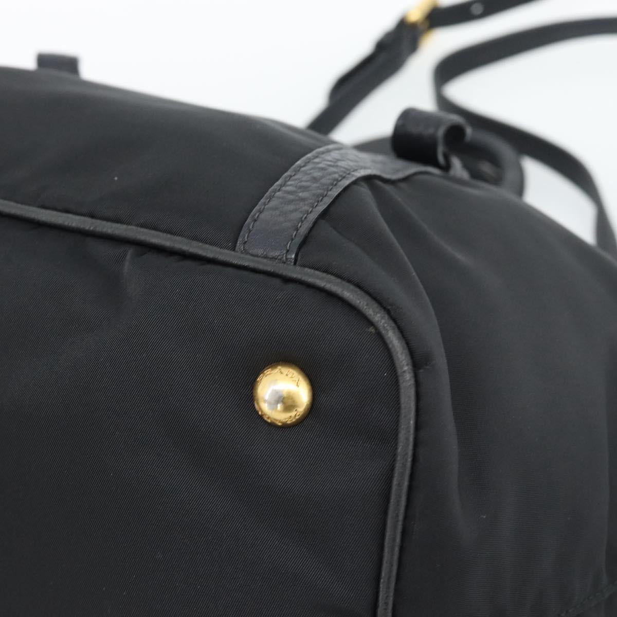 PRADA Hand Bag Nylon Leather 2way Black Gold Auth am12012
