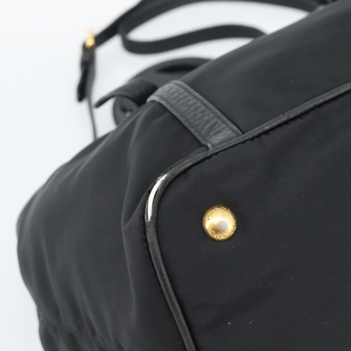 PRADA Hand Bag Nylon Leather 2way Black Gold Auth am12012