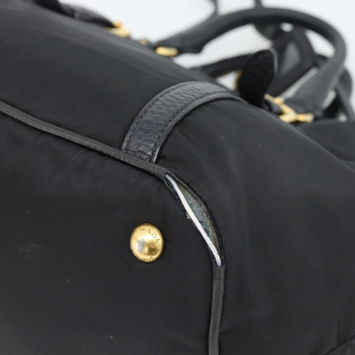 PRADA Hand Bag Nylon Leather 2way Black Gold Auth am12012