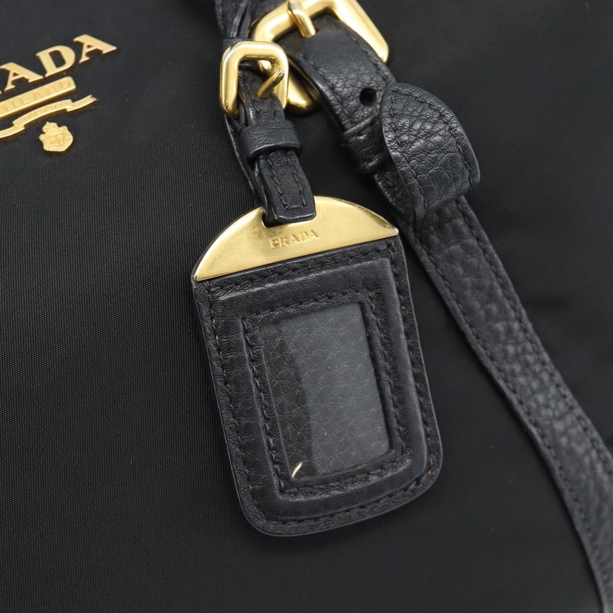 PRADA Hand Bag Nylon Leather 2way Black Gold Auth am12012