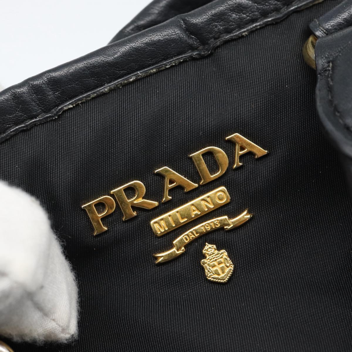 PRADA Hand Bag Nylon Leather 2way Black Gold Auth am12012