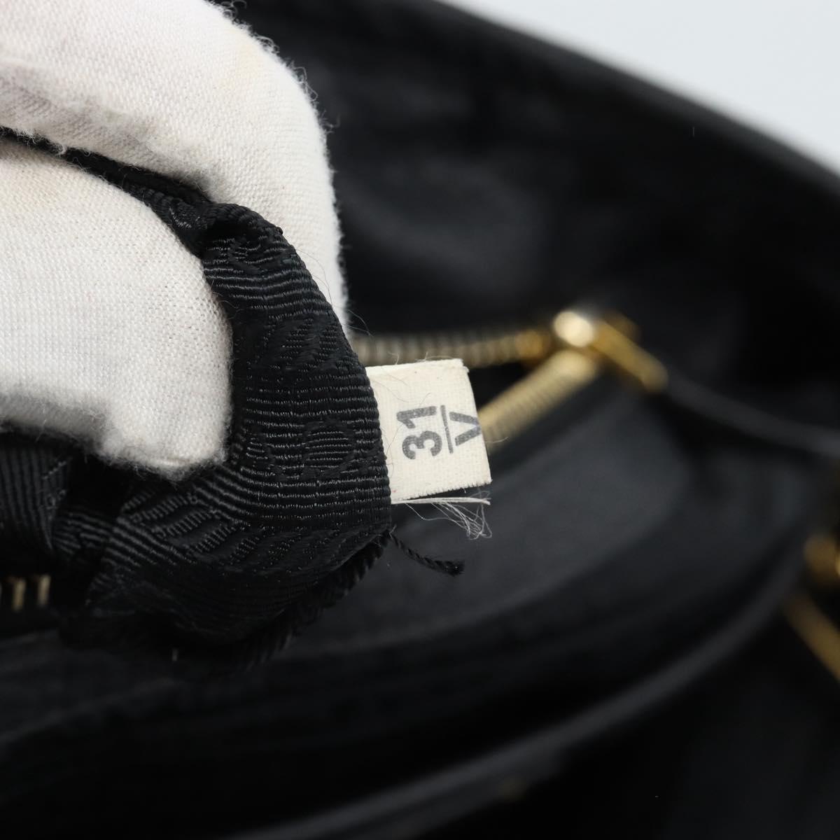 PRADA Hand Bag Nylon Leather 2way Black Gold Auth am12012