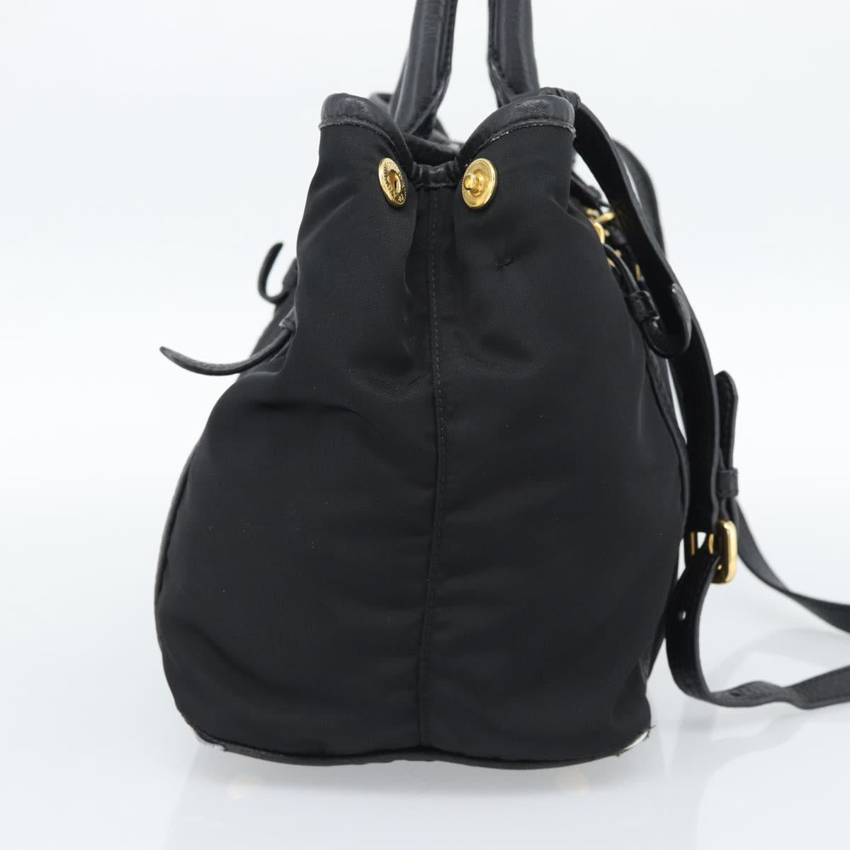 PRADA Hand Bag Nylon Leather 2way Black Gold Auth am12012