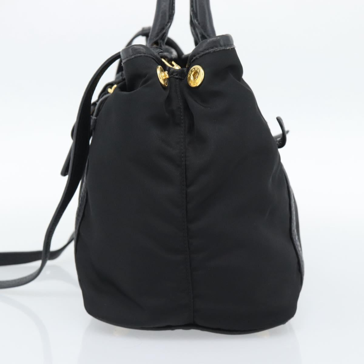 PRADA Hand Bag Nylon Leather 2way Black Gold Auth am12012