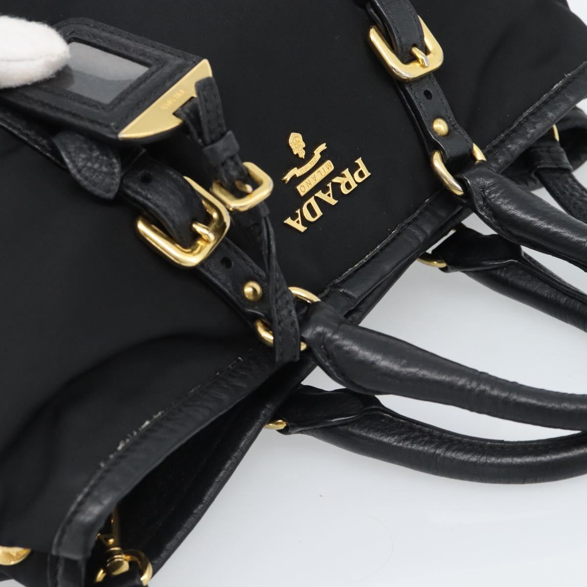 PRADA Hand Bag Nylon Leather 2way Black Gold Auth am12012