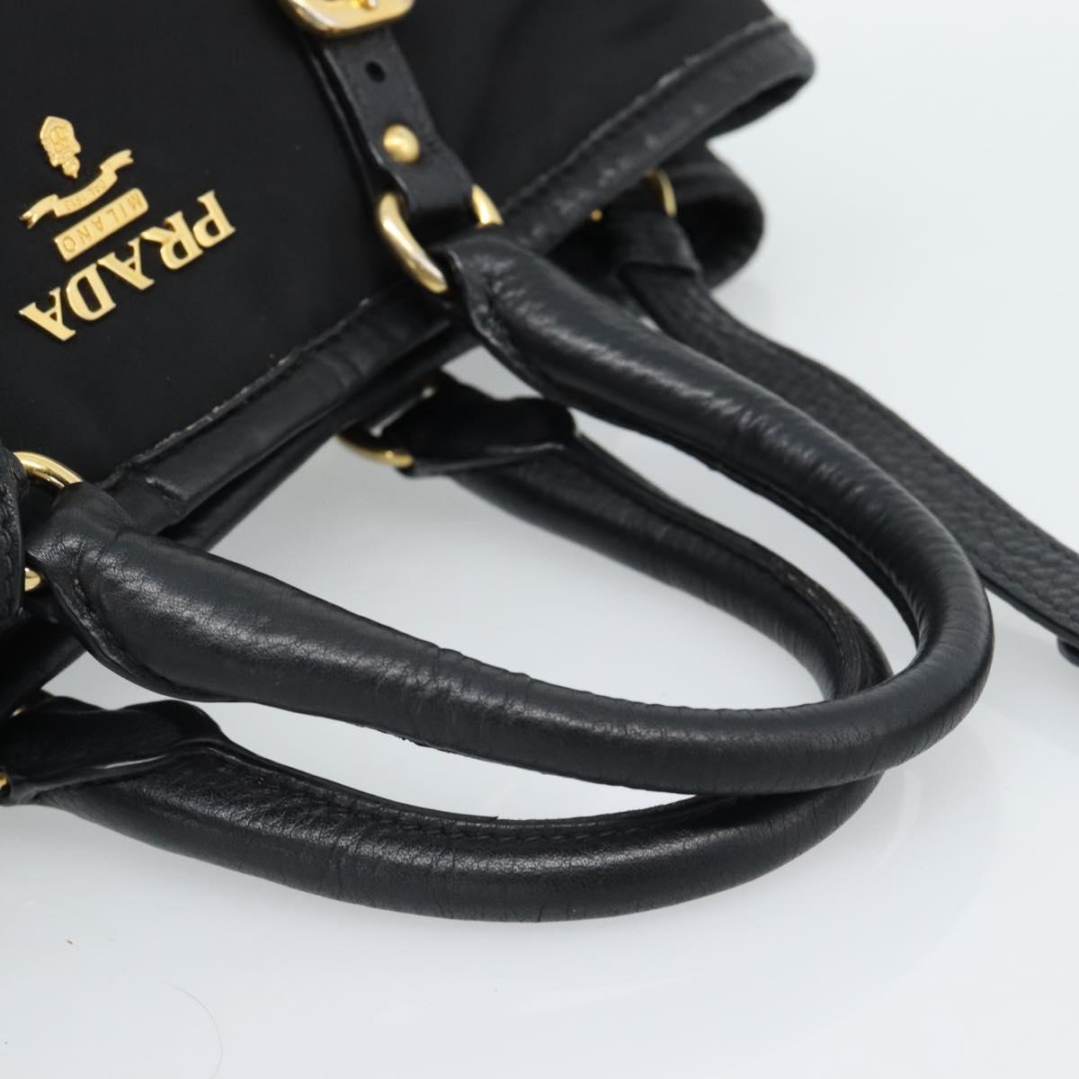 PRADA Hand Bag Nylon Leather 2way Black Gold Auth am12012