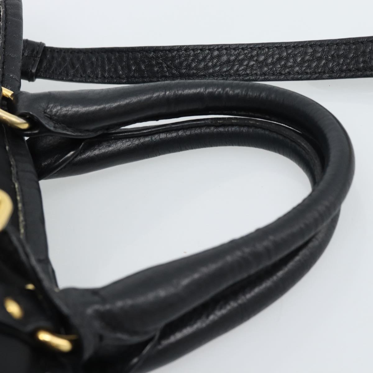 PRADA Hand Bag Nylon Leather 2way Black Gold Auth am12012