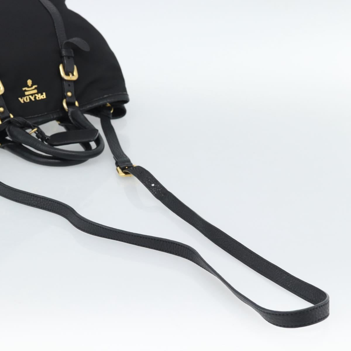 PRADA Hand Bag Nylon Leather 2way Black Gold Auth am12012