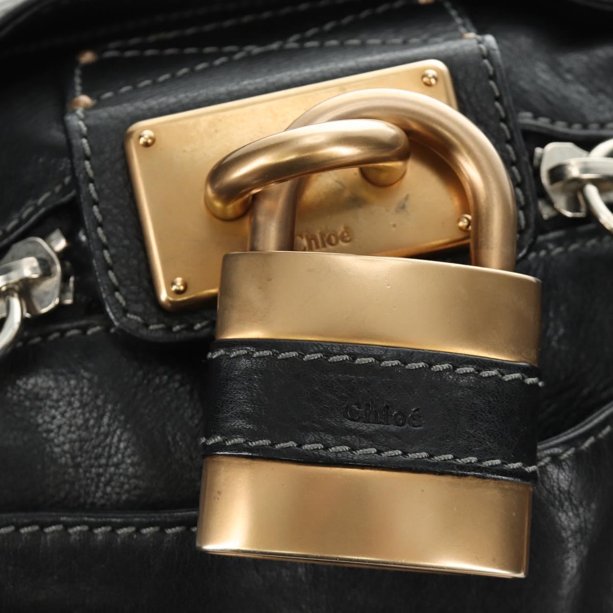 Chloe Paddington Hand Bag Leather Black Gold Silver Auth am12013SAM