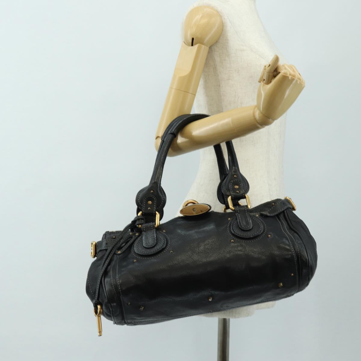 Chloe Paddington Hand Bag Leather Black Gold Silver Auth am12013SAM
