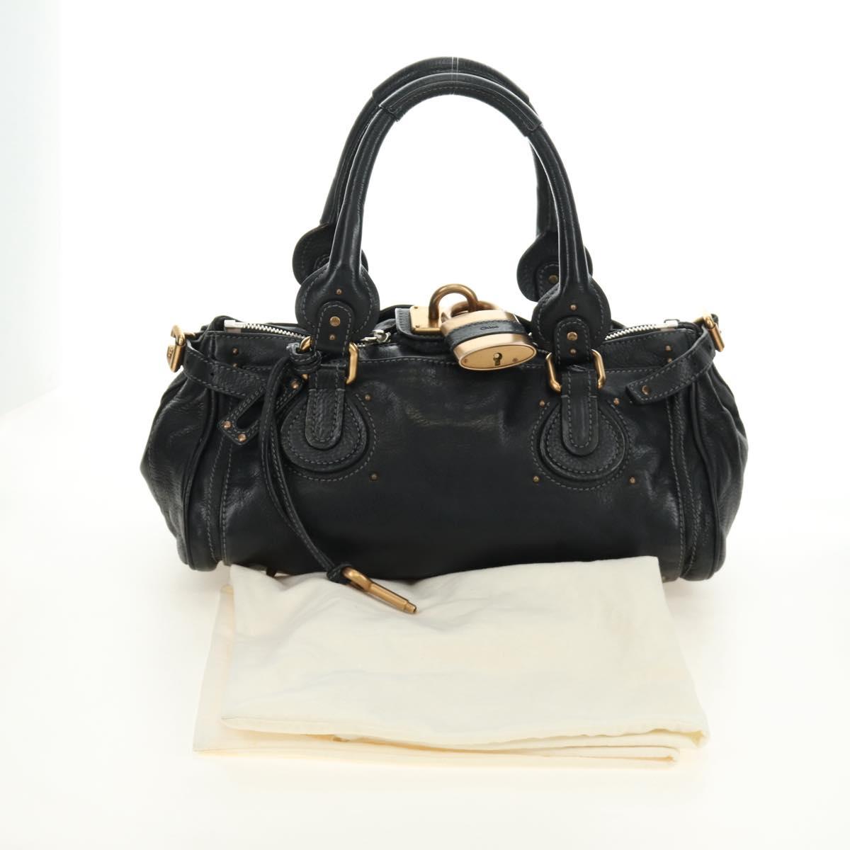 Chloe Paddington Hand Bag Leather Black Gold Silver Auth am12013SAM