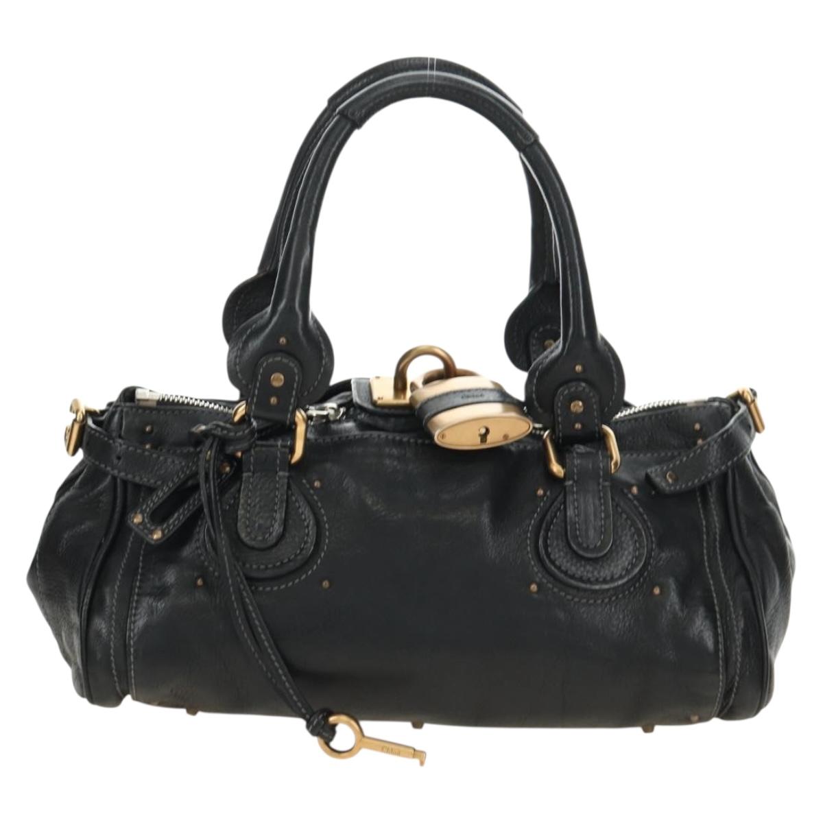 Chloe Paddington Hand Bag Leather Black Gold Silver Auth am12013SAM