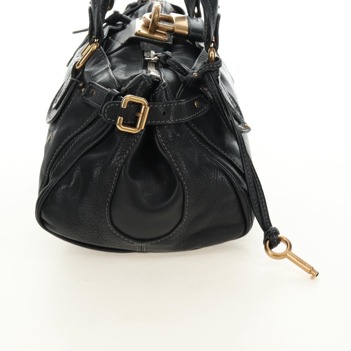 Chloe Paddington Hand Bag Leather Black Gold Silver Auth am12013SAM