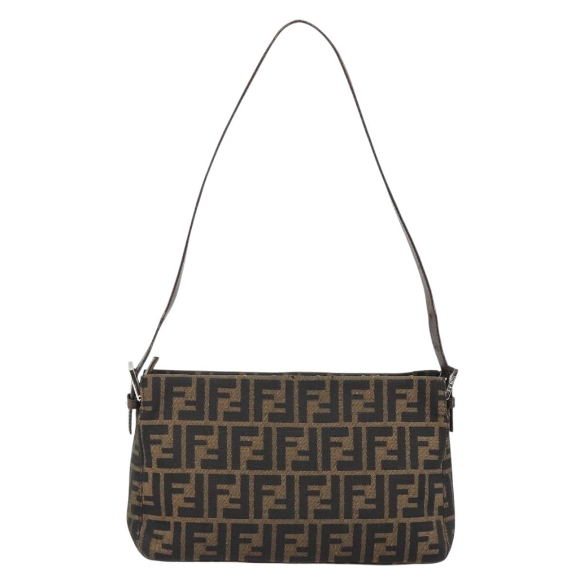 FENDI Zucca Canvas Mamma Baguette Shoulder Bag Brown Black Auth am12016A