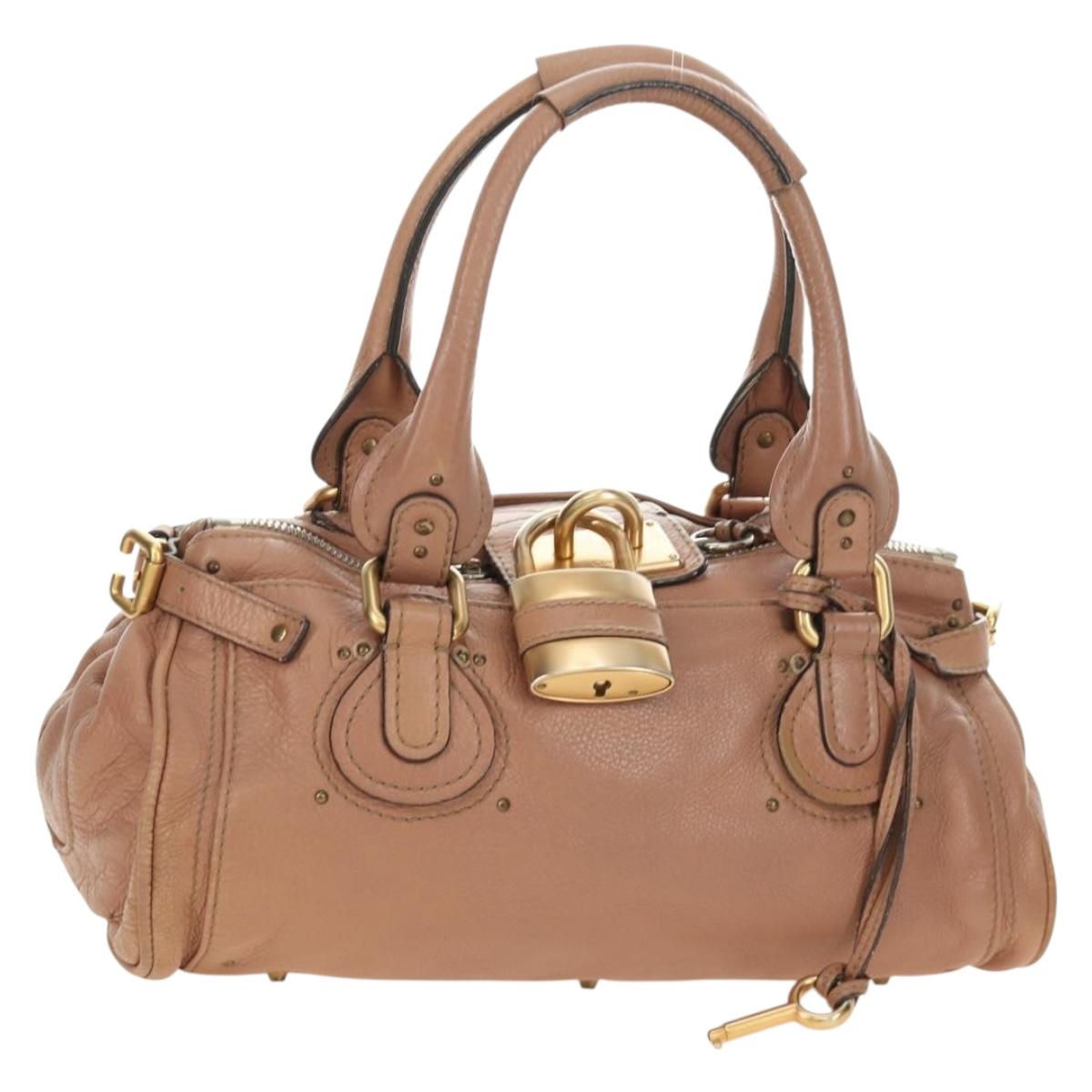 Chloe Paddington Hand Bag Leather Beige Gold Silver Auth am12019V