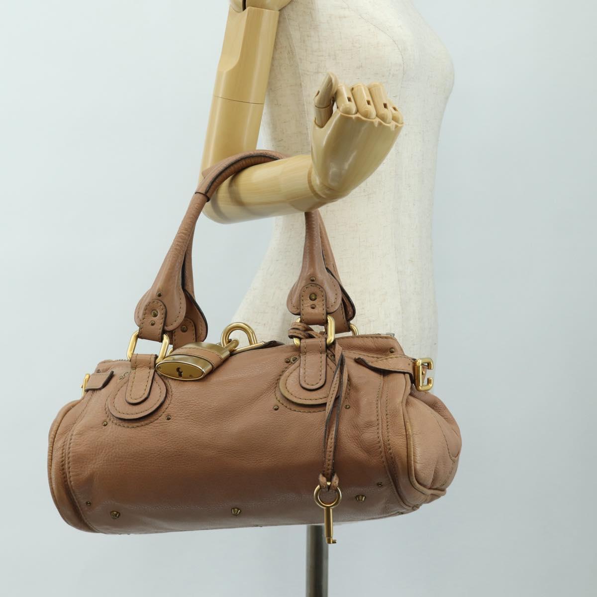 Chloe Paddington Hand Bag Leather Beige Gold Silver Auth am12019V