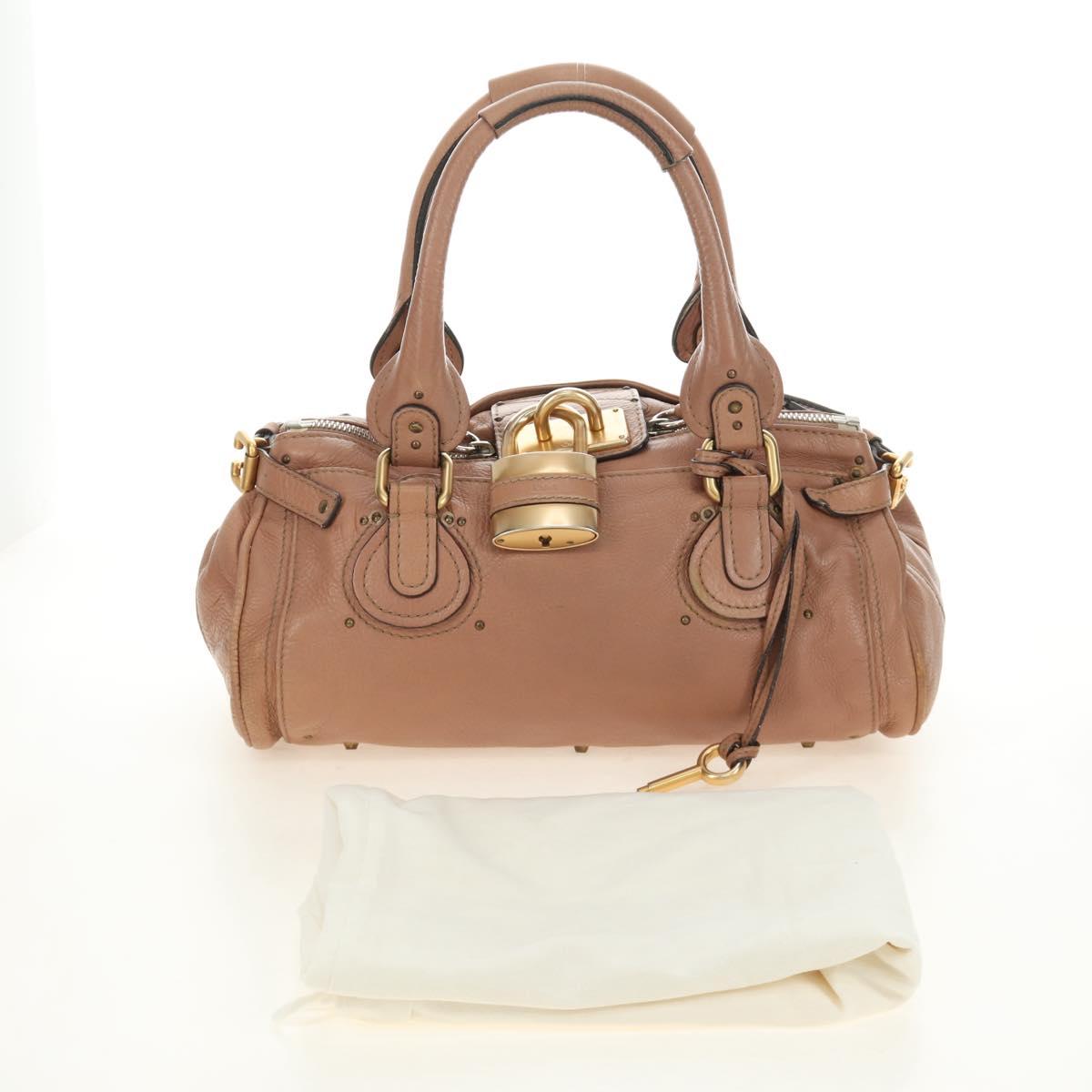 Chloe Paddington Hand Bag Leather Beige Gold Silver Auth am12019V