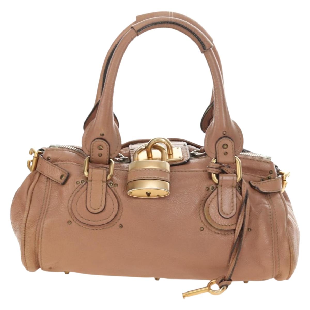 Chloe Paddington Hand Bag Leather Beige Gold Silver Auth am12019V
