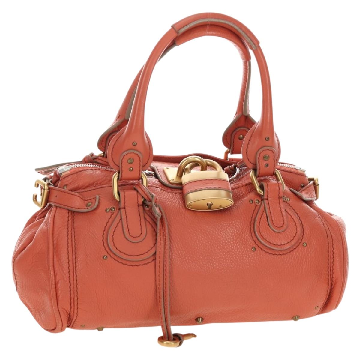 Chloe Paddington Hand Bag Leather Orange Gold Silver Auth am12020SAM