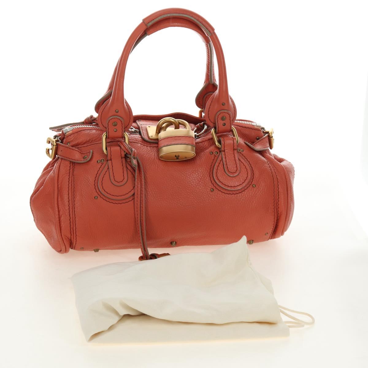 Chloe Paddington Hand Bag Leather Orange Gold Silver Auth am12020SAM