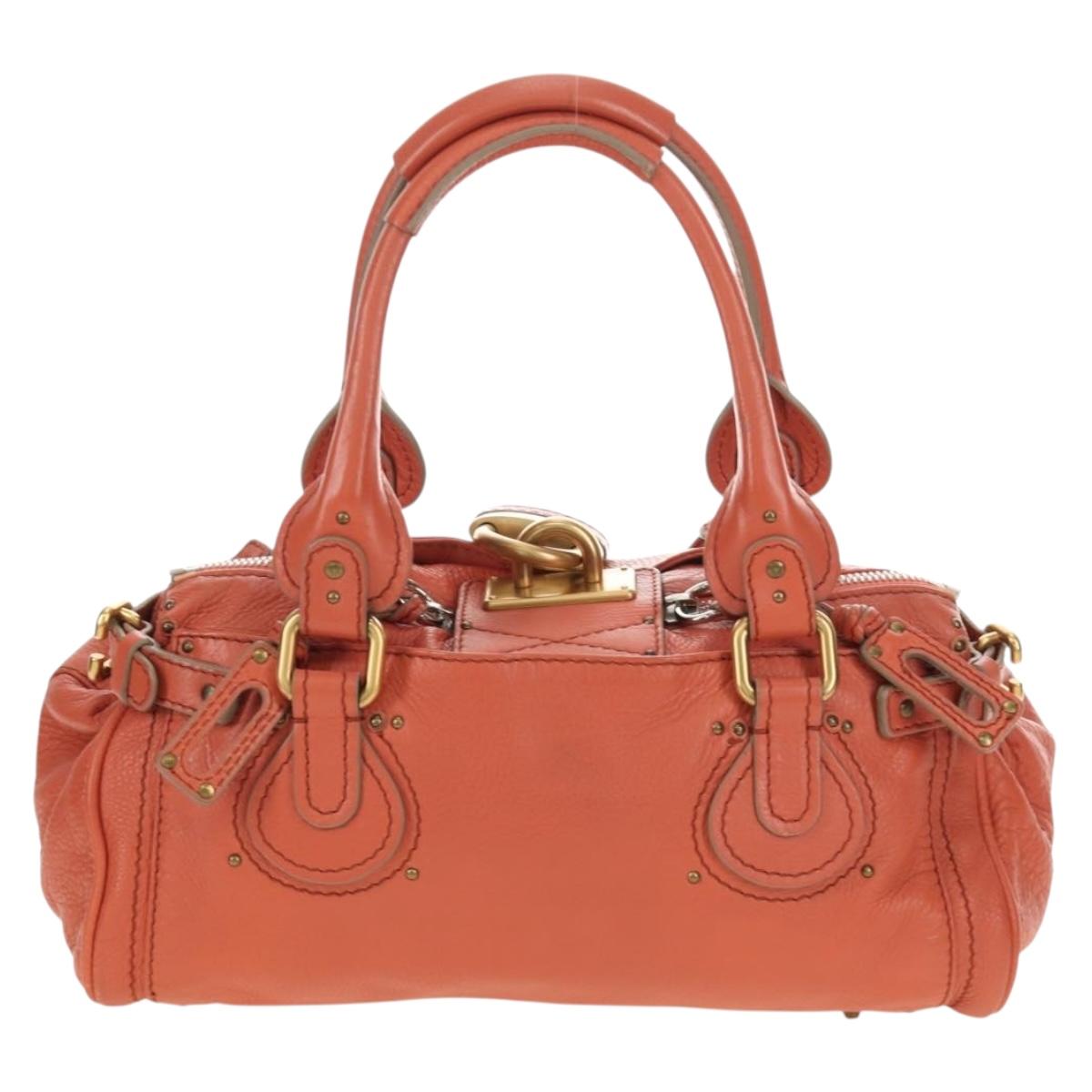 Chloe Paddington Hand Bag Leather Orange Gold Silver Auth am12020SAM