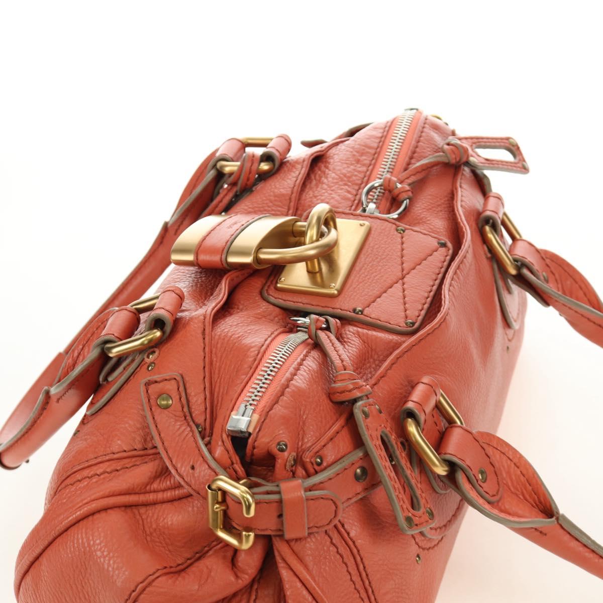 Chloe Paddington Hand Bag Leather Orange Gold Silver Auth am12020SAM
