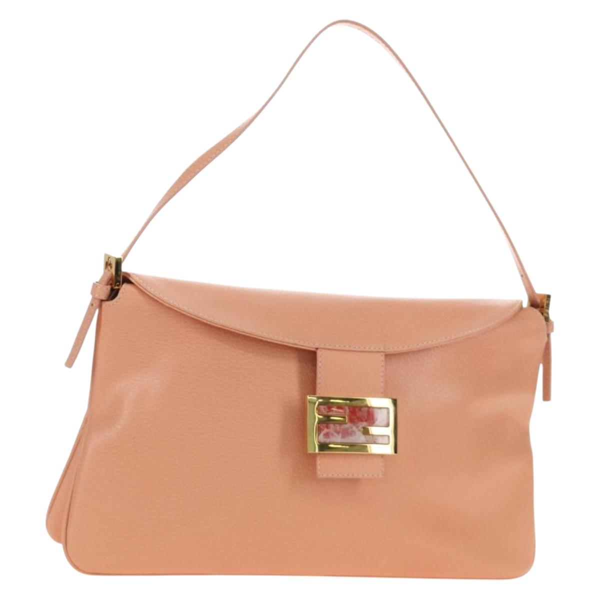 FENDI Mamma Baguette Shoulder Bag Leather Orange Gold Auth am12021SAM