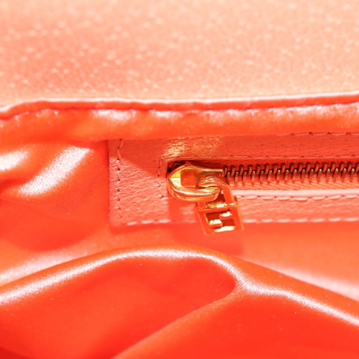 FENDI Mamma Baguette Shoulder Bag Leather Orange Gold Auth am12021SAM