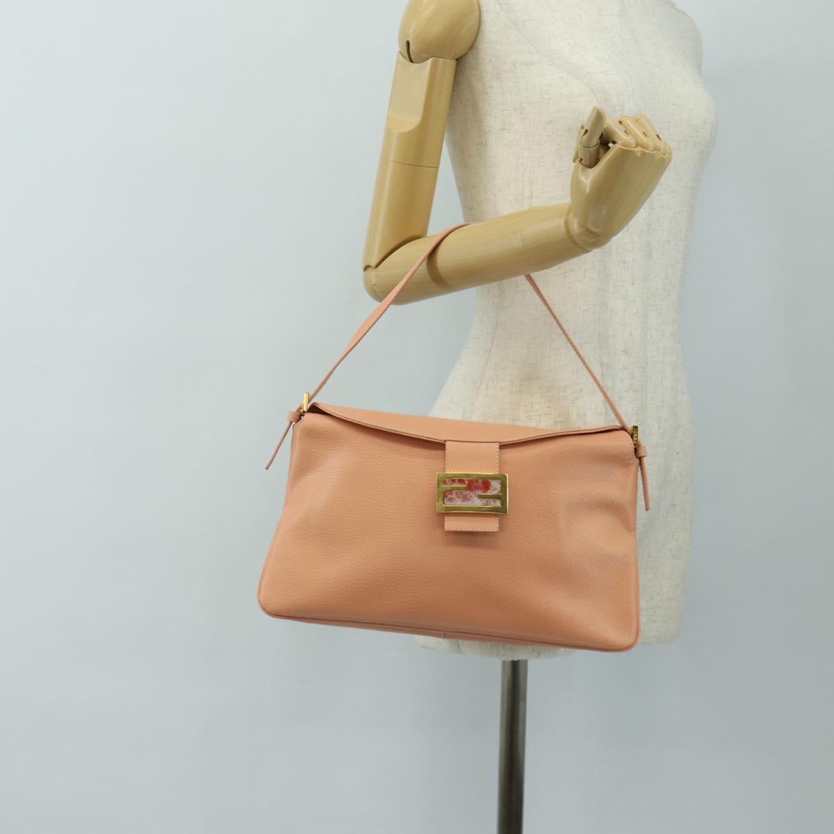 FENDI Mamma Baguette Shoulder Bag Leather Orange Gold Auth am12021SAM