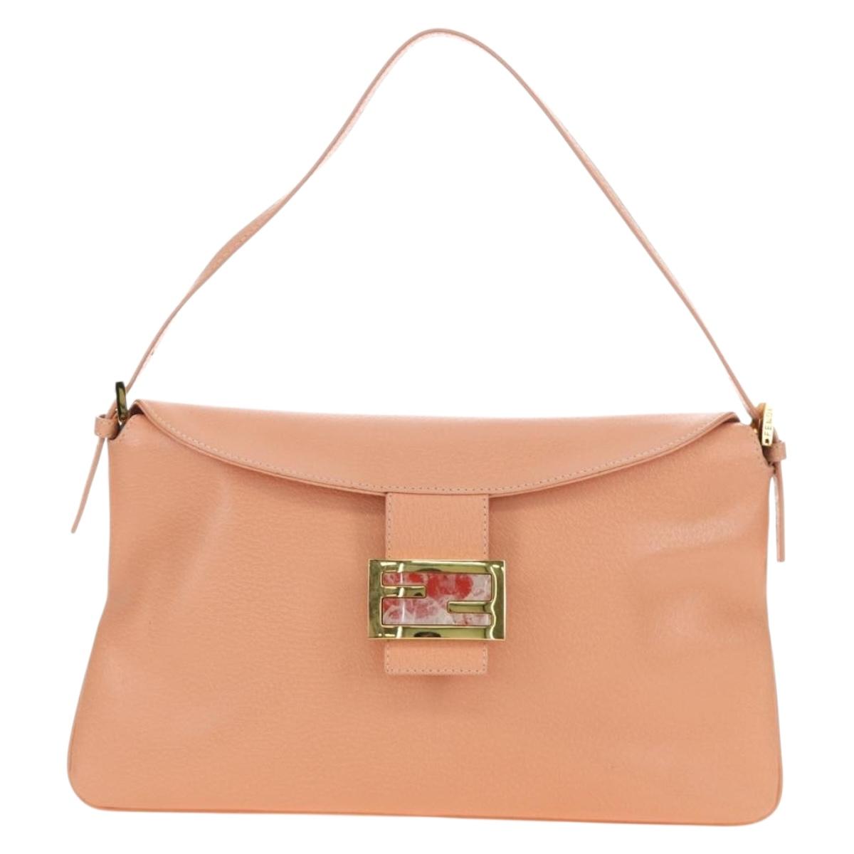FENDI Mamma Baguette Shoulder Bag Leather Orange Gold Auth am12021SAM