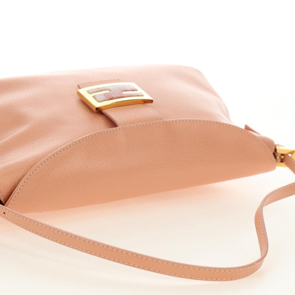 FENDI Mamma Baguette Shoulder Bag Leather Orange Gold Auth am12021SAM