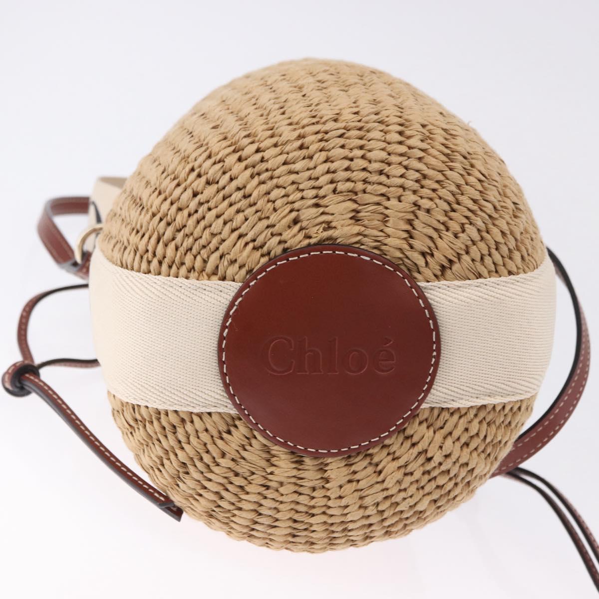 Chloe Woody Small Basket Shoulder Bag Raffia Beige Auth am12028V