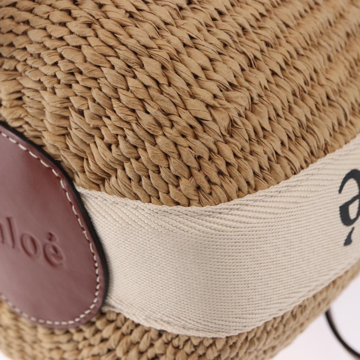 Chloe Woody Small Basket Shoulder Bag Raffia Beige Auth am12028V