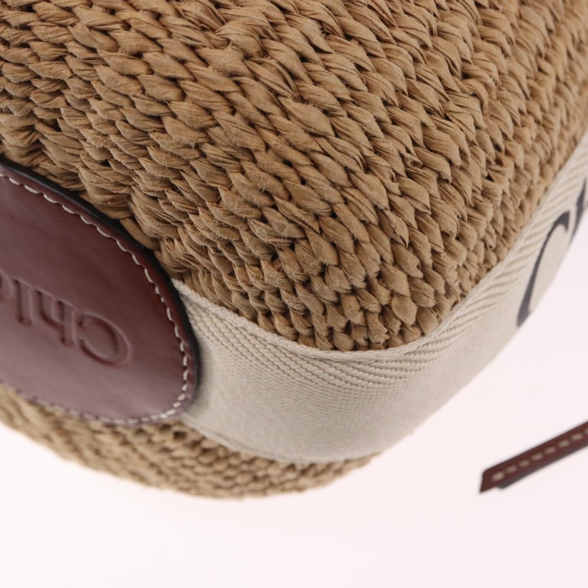 Chloe Woody Small Basket Shoulder Bag Raffia Beige Auth am12028V