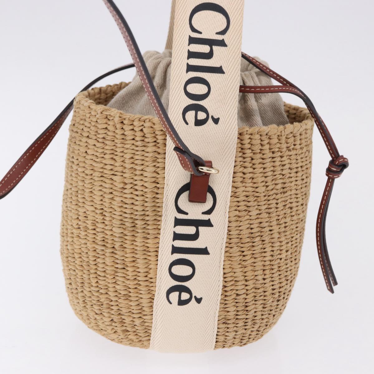 Chloe Woody Small Basket Shoulder Bag Raffia Beige Auth am12028V