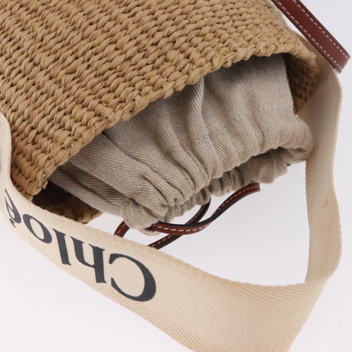 Chloe Woody Small Basket Shoulder Bag Raffia Beige Auth am12028V