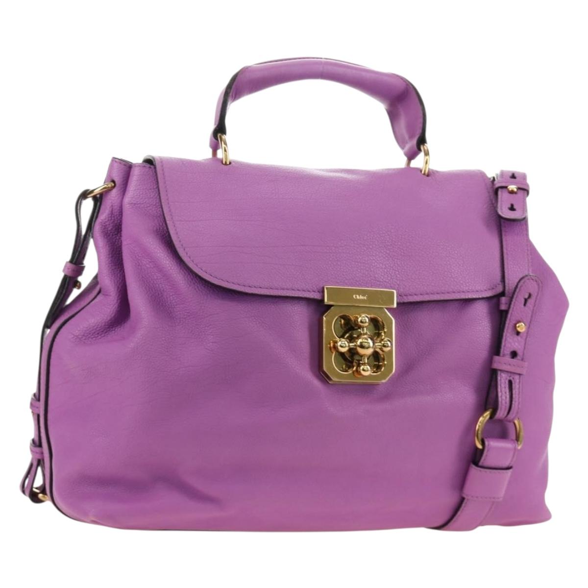 Chloe Elsie Hand Bag Leather 2way Purple Gold Auth am12030V