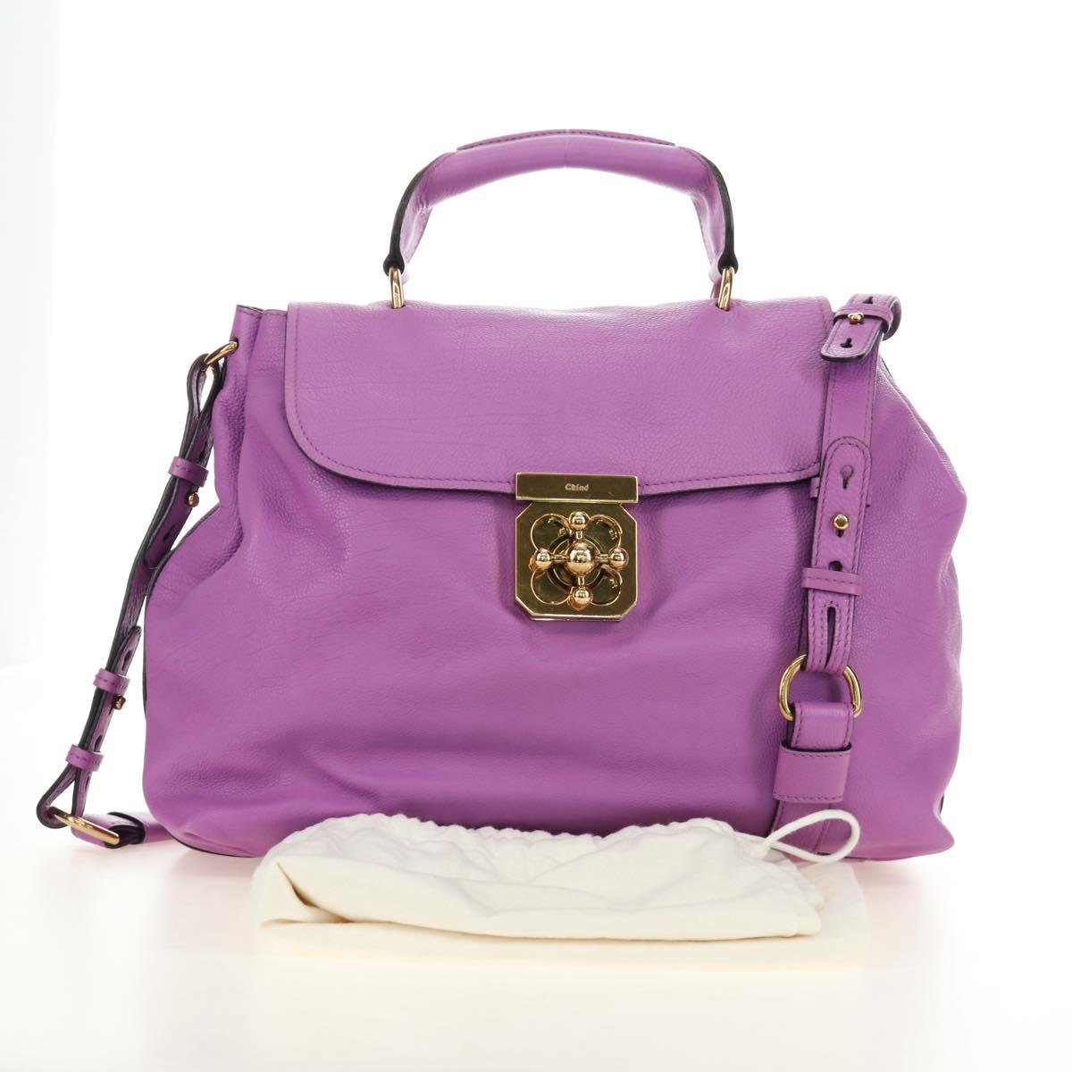Chloe Elsie Hand Bag Leather 2way Purple Gold Auth am12030V