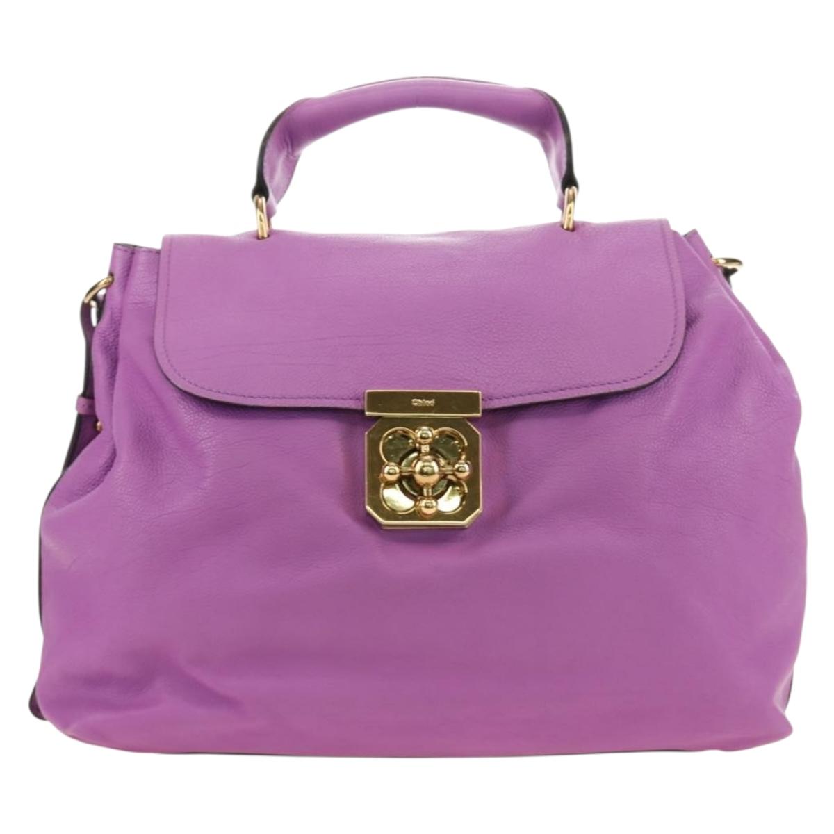 Chloe Elsie Hand Bag Leather 2way Purple Gold Auth am12030V
