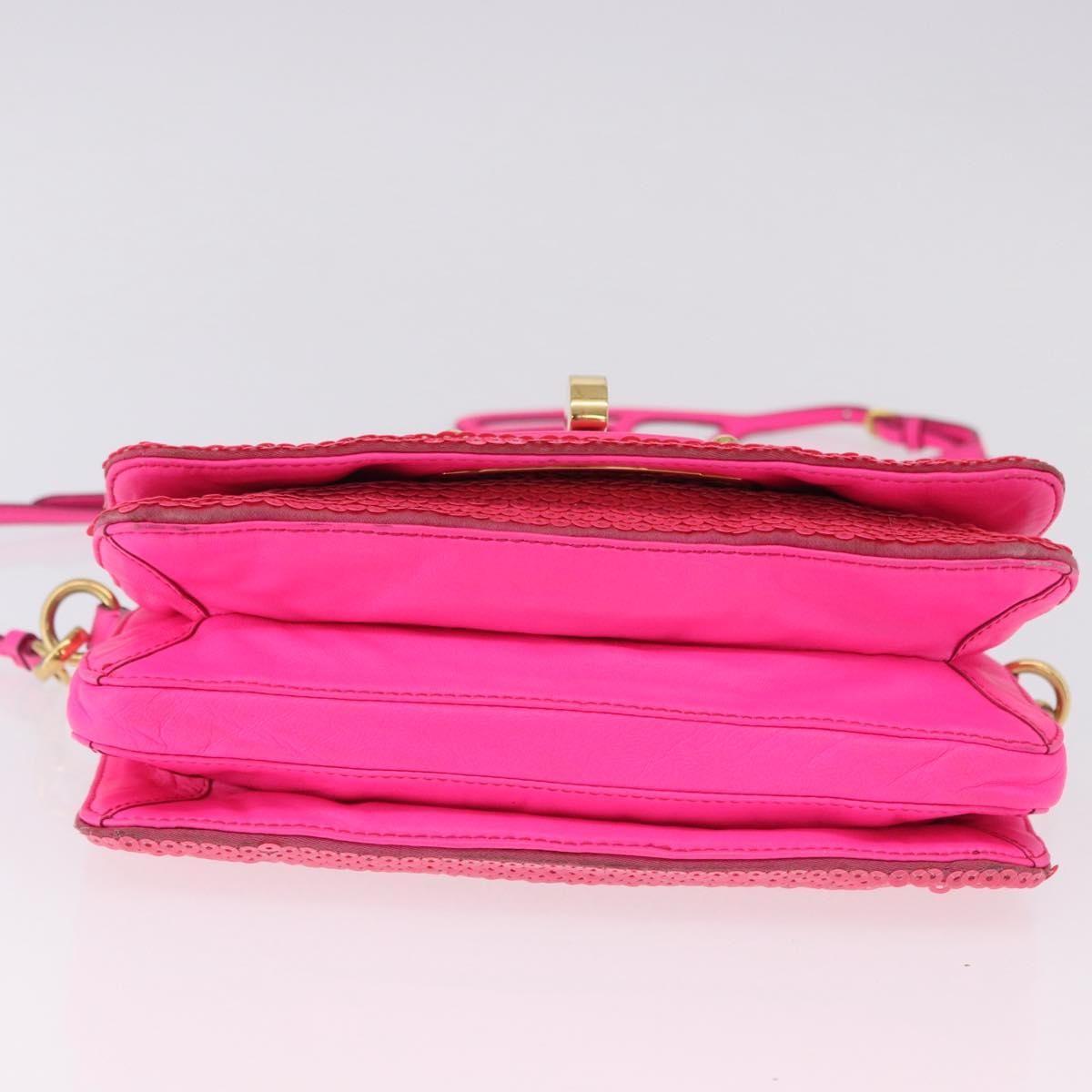 Miu Miu Shoulder Bag Leather Sequins Pink Gold Auth am12035V