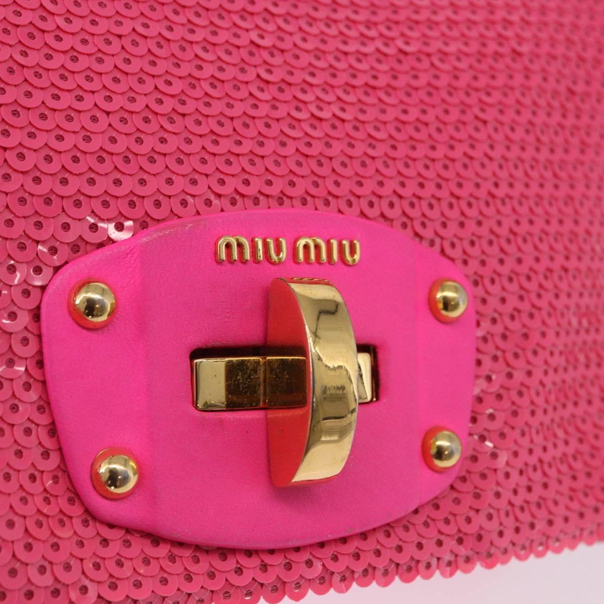 Miu Miu Shoulder Bag Leather Sequins Pink Gold Auth am12035V