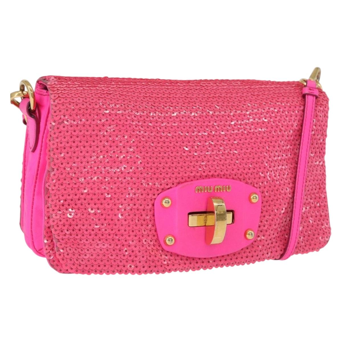 Miu Miu Shoulder Bag Leather Sequins Pink Gold Auth am12035V