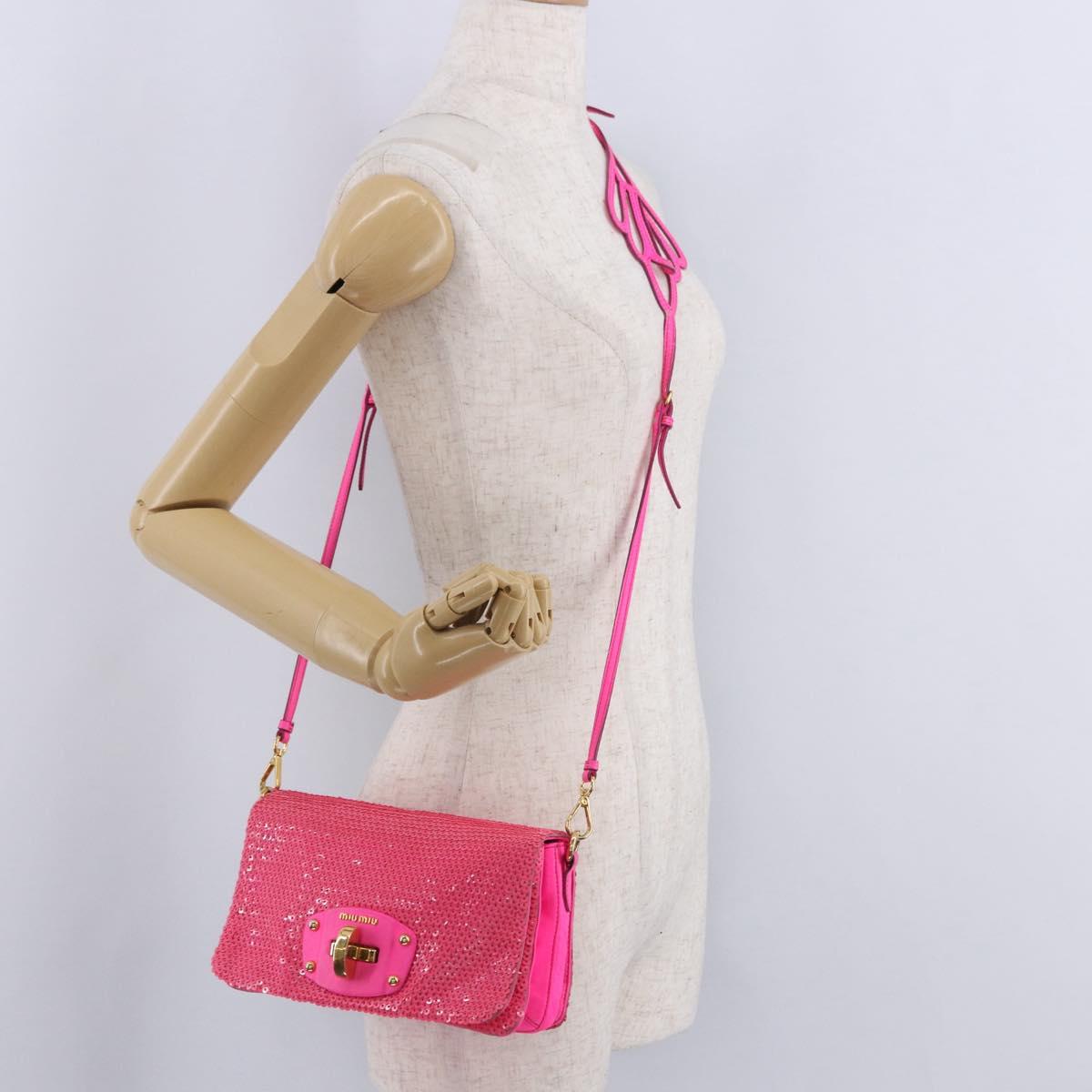 Miu Miu Shoulder Bag Leather Sequins Pink Gold Auth am12035V