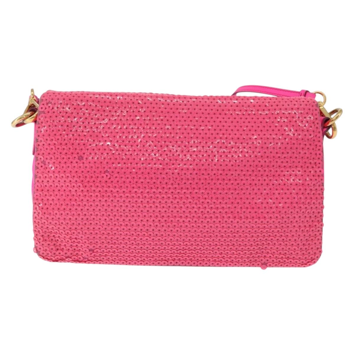 Miu Miu Shoulder Bag Leather Sequins Pink Gold Auth am12035V