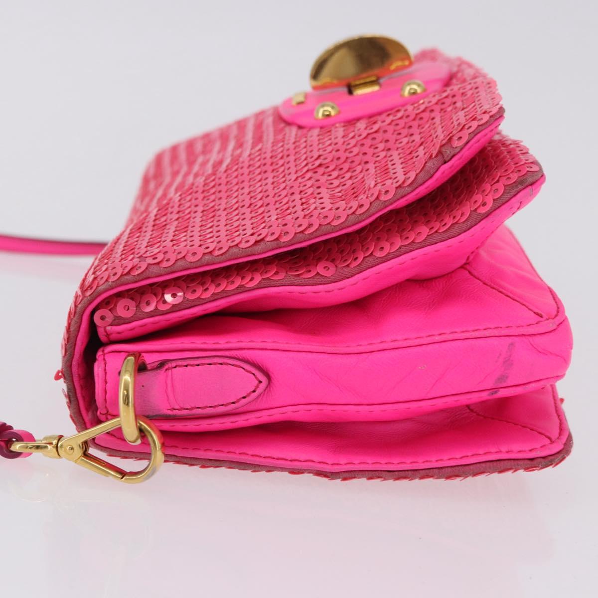 Miu Miu Shoulder Bag Leather Sequins Pink Gold Auth am12035V