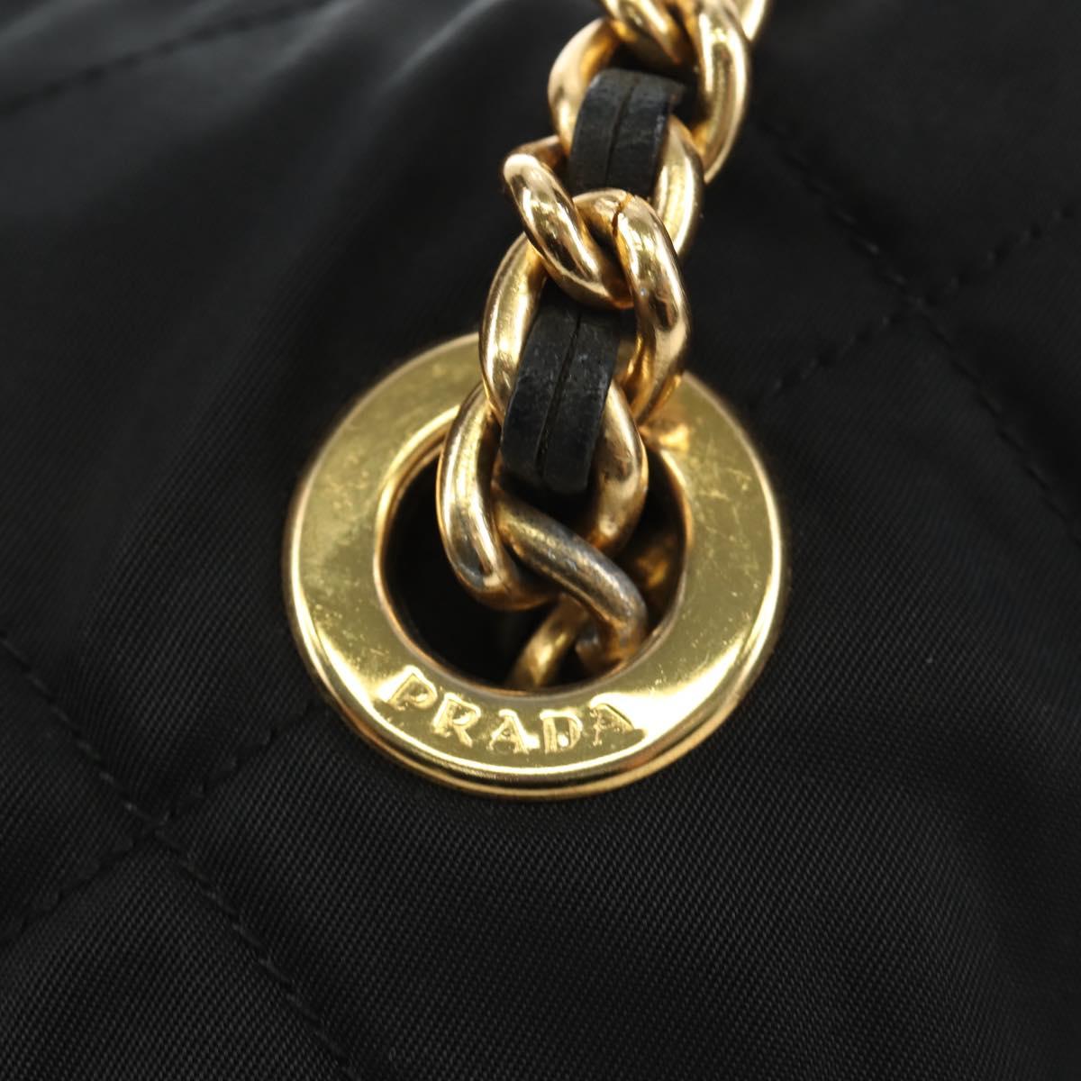 PRADA Chain Tote Bag Nylon Black Gold Auth am12036V