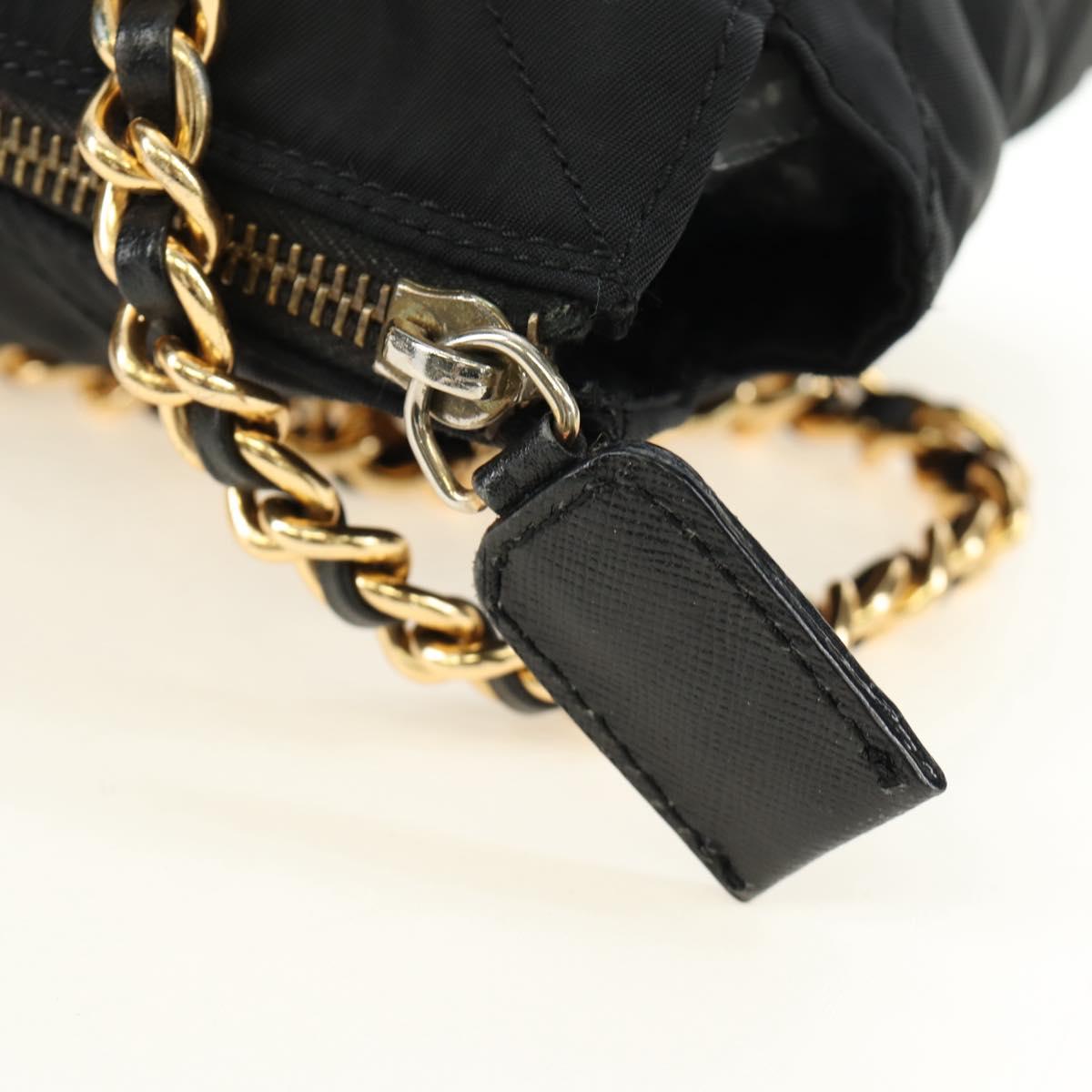 PRADA Chain Tote Bag Nylon Black Gold Auth am12036V