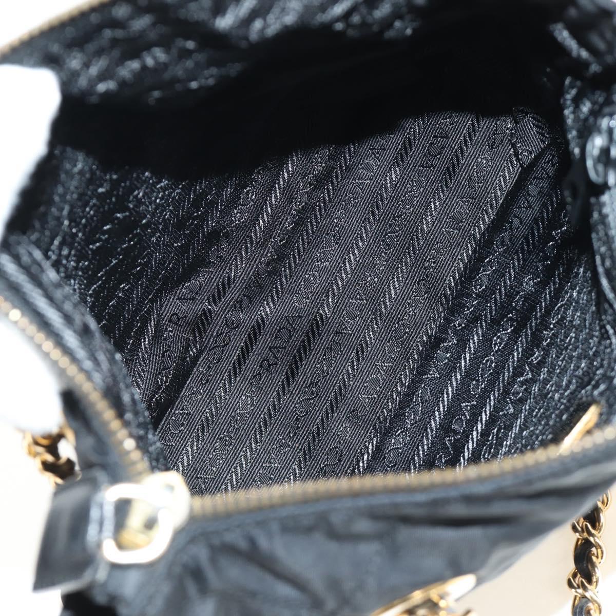PRADA Chain Tote Bag Nylon Black Gold Auth am12036V