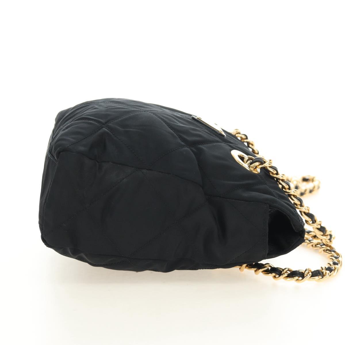 PRADA Chain Tote Bag Nylon Black Gold Auth am12036V